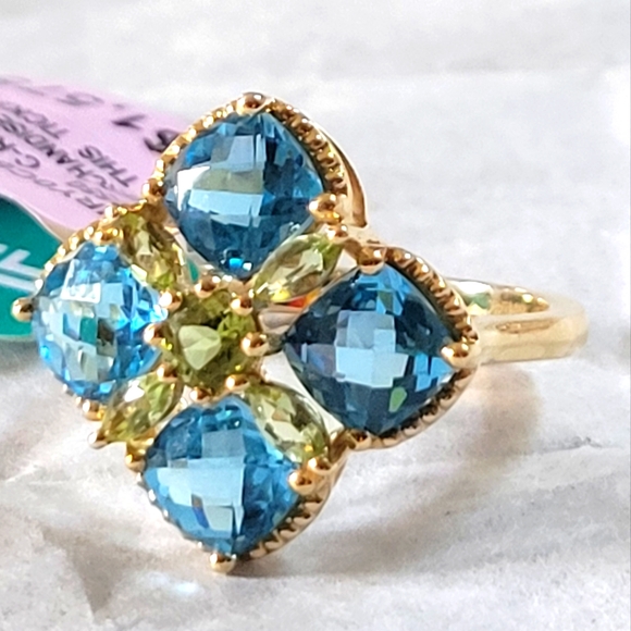 Effy Jewelry - EFFY gemma blue topaz, peridot 14kt yellow gold clover ring